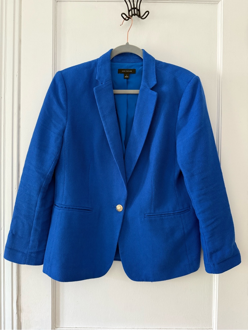 Ann Taylor Bright Blue Single-Button Textured Blazer